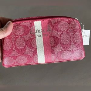 Coach Pink and White Makeup Cosmetic Pouch